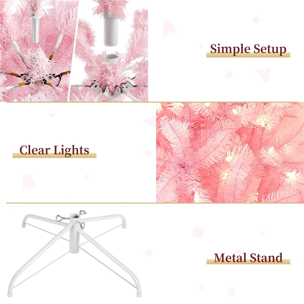 Alden Design 7.5ft Pre-Lit Fir Artificial Christmas Tree with Foldable Stand, White