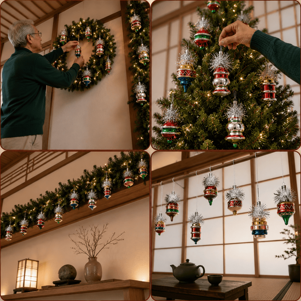 Multi Color Retro 8-Piece Vintage Glass Christmas Ornament Set