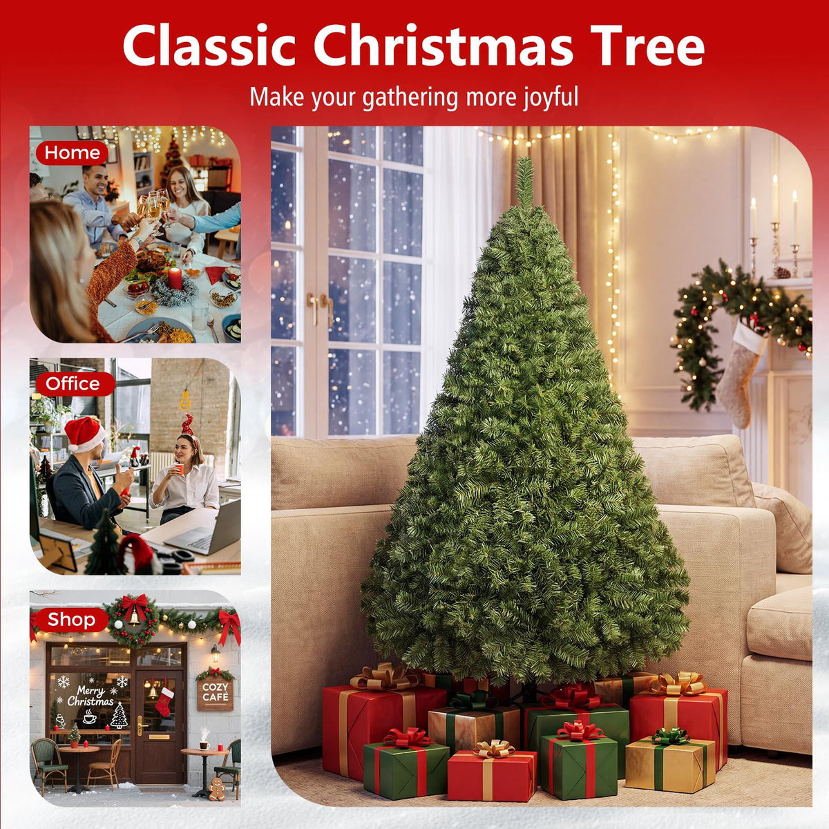 Costway 7.5FT PVC Christmas Tree 1346 Tips Hinged Solid Metal Leg