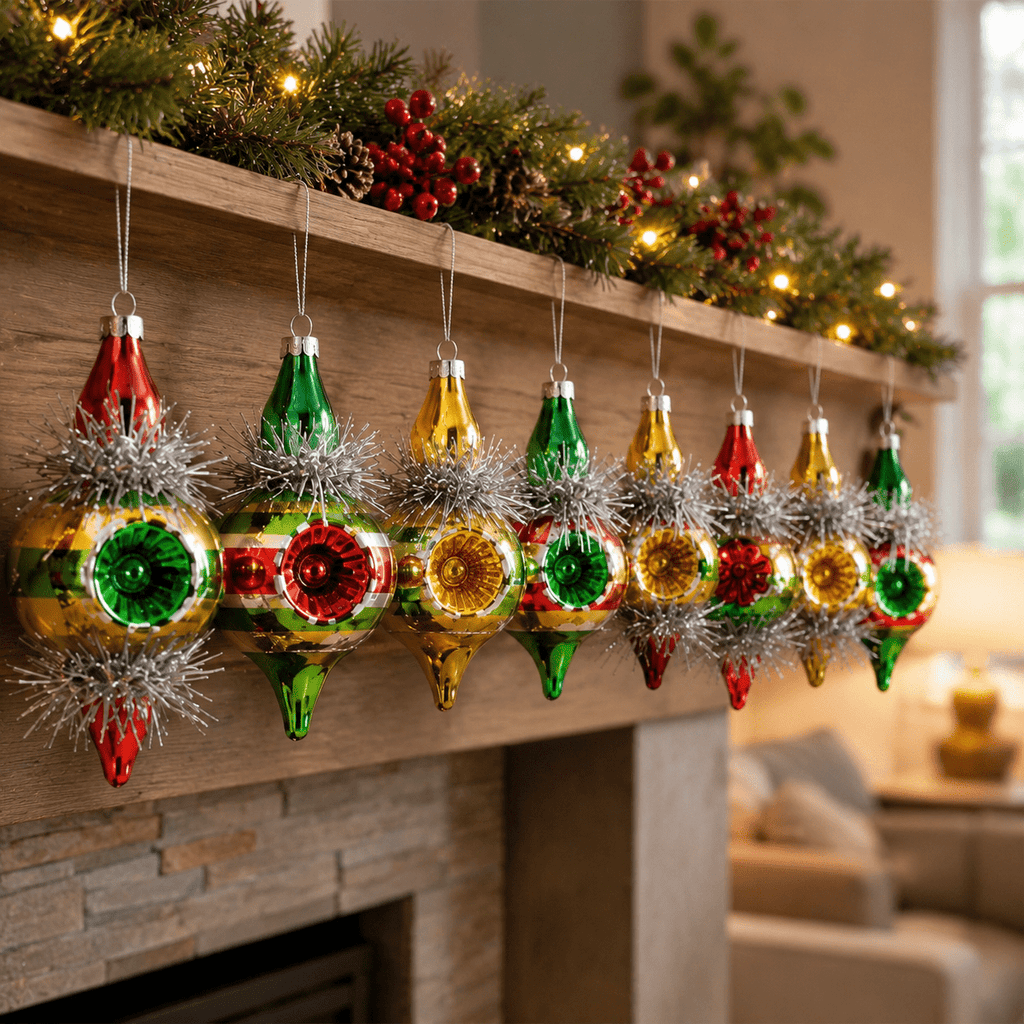 Multi Color Retro 8-Piece Vintage Glass Christmas Ornament Set