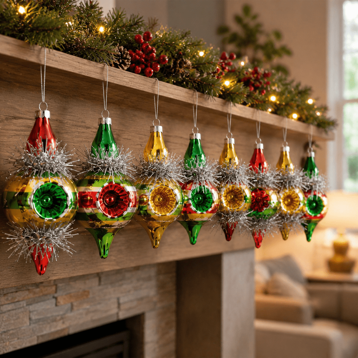 Multi Color Retro 8-Piece Vintage Glass Christmas Ornament Set