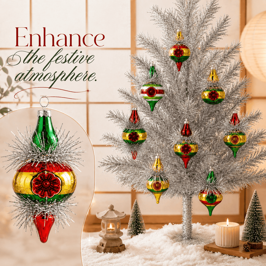 Multi Color Retro 8-Piece Vintage Glass Christmas Ornament Set