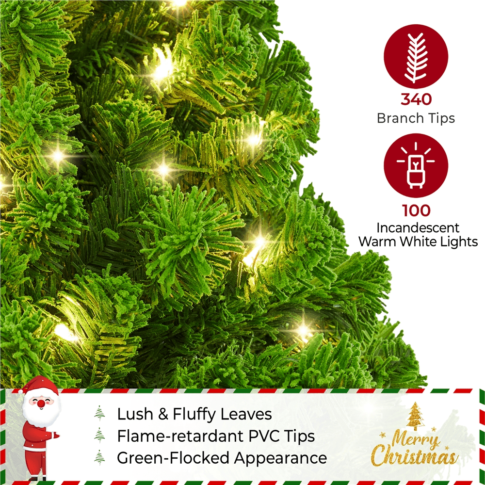 Alden Design 7.5 ft Pre-Lit Flocked Christmas Tree with Warm Lights, Frosted White