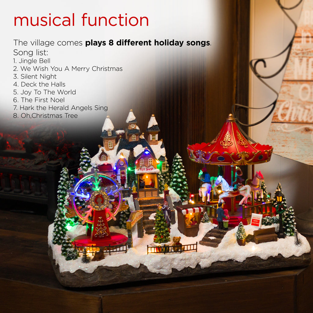 Alpine Corporation Animated Children Playing in Christmas Village Holiday Tabletop Decor with 26 Multicolor LED Lights and 5.9' Cord, 17" L x 11" W x 9" H