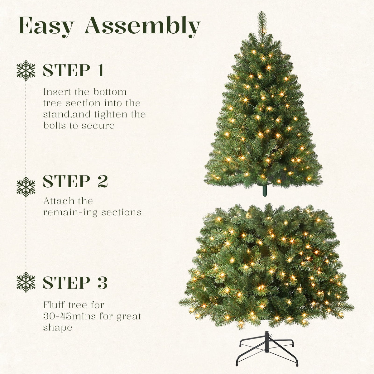 Lolsea 6.5ft Prelit Artificial Classic Christmas Tree with Warm White Lights for Living Room Office Party Decoration