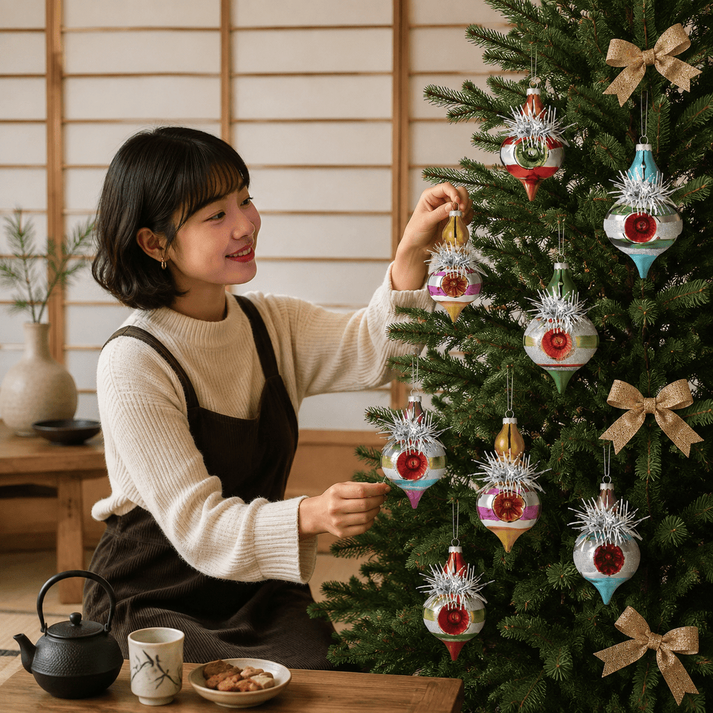 Multi Color Retro 8-Piece Vintage Glass Christmas Ornament Set