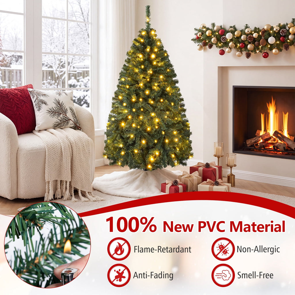 Costway 6Ft Pre-Lit Artificial Christmas Tree Hinged 350 LED Lights