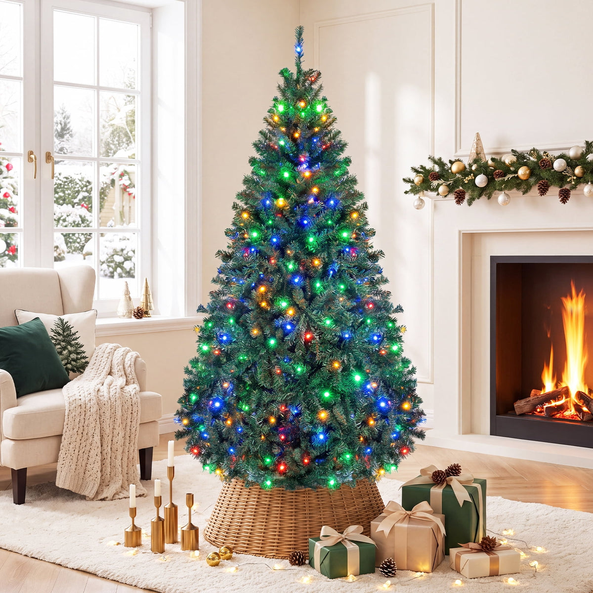 Costway 6Ft Pre-Lit Artificial Christmas Tree Hinged 350 LED Lights