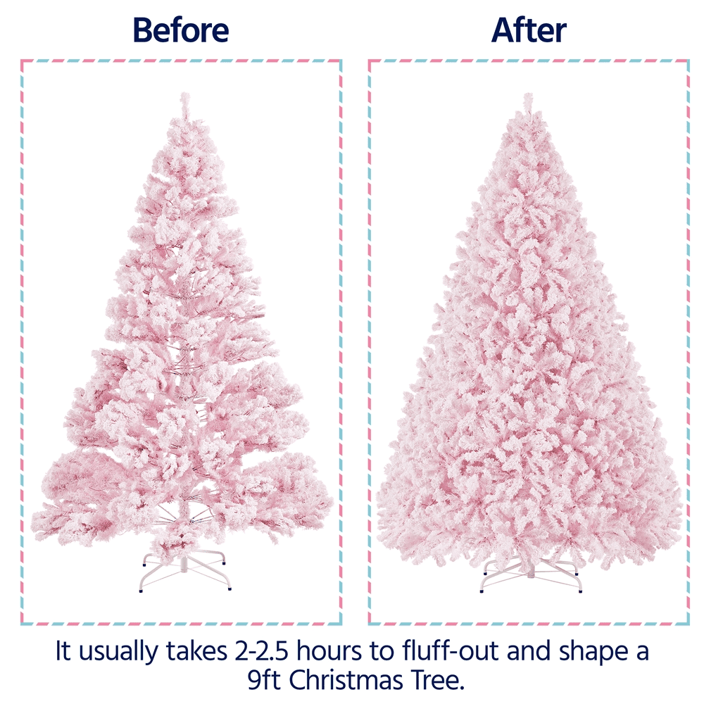 Alden Design 7.5 ft Pre-Lit Flocked Christmas Tree with Warm Lights, Frosted White