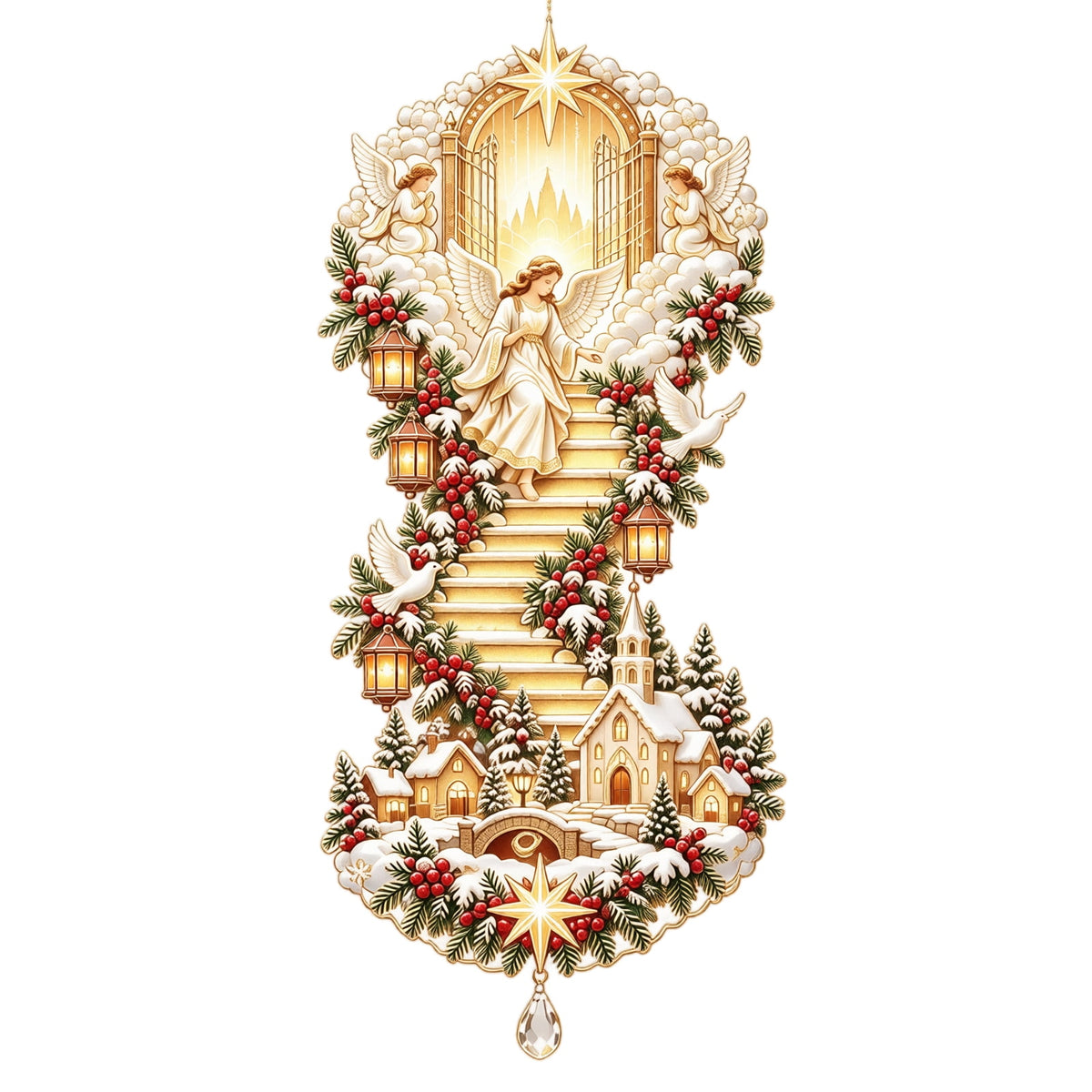 5Pcs Christmas Stair Banister Decoration Lighted Santa Snow Scene Garland for Stair Railing Indoor Holiday Home Ornament