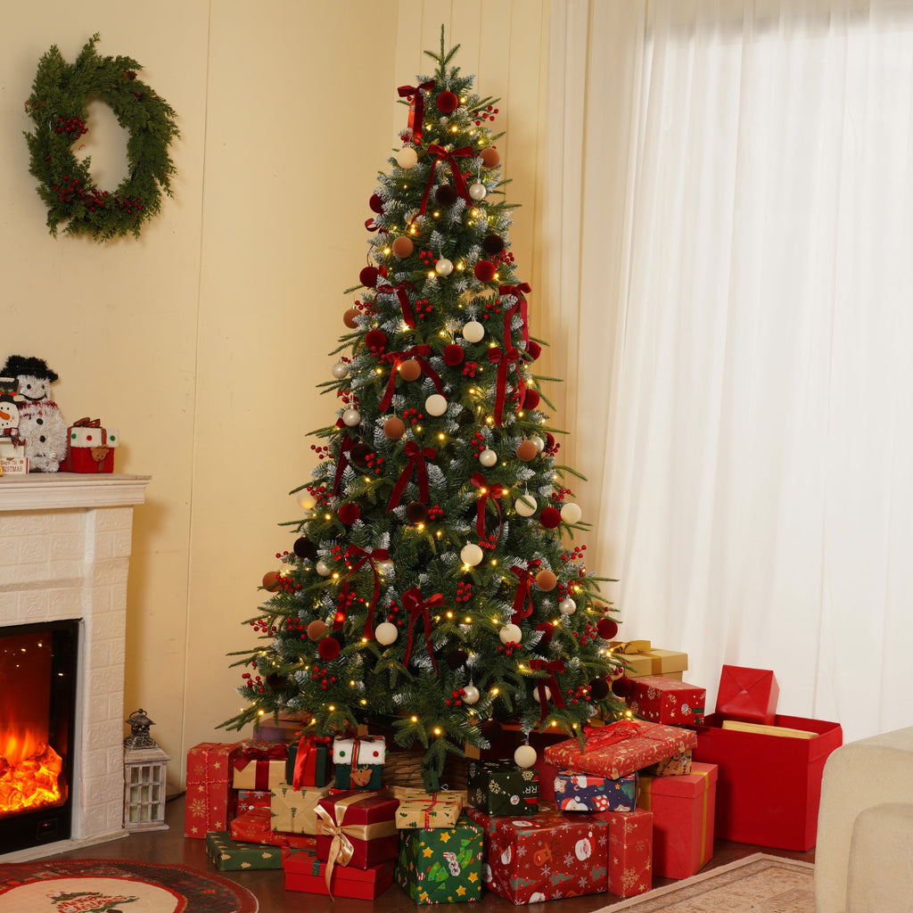 Yexmas 7.5ft Pre-Lit Artificial Christmas Trees,Green Xmas Tree with Large Christmas Tree Storage Bag, Berries, Realistic Artificial Christmas Trees for Home, Office, Party Decoration
