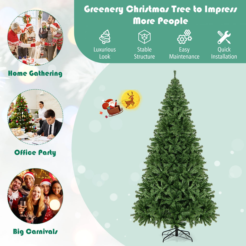 Gymax 7.5 ft Unlit Artificial Christmas Tree Hinged Spruce Xmas Tree w/ Metal Stand