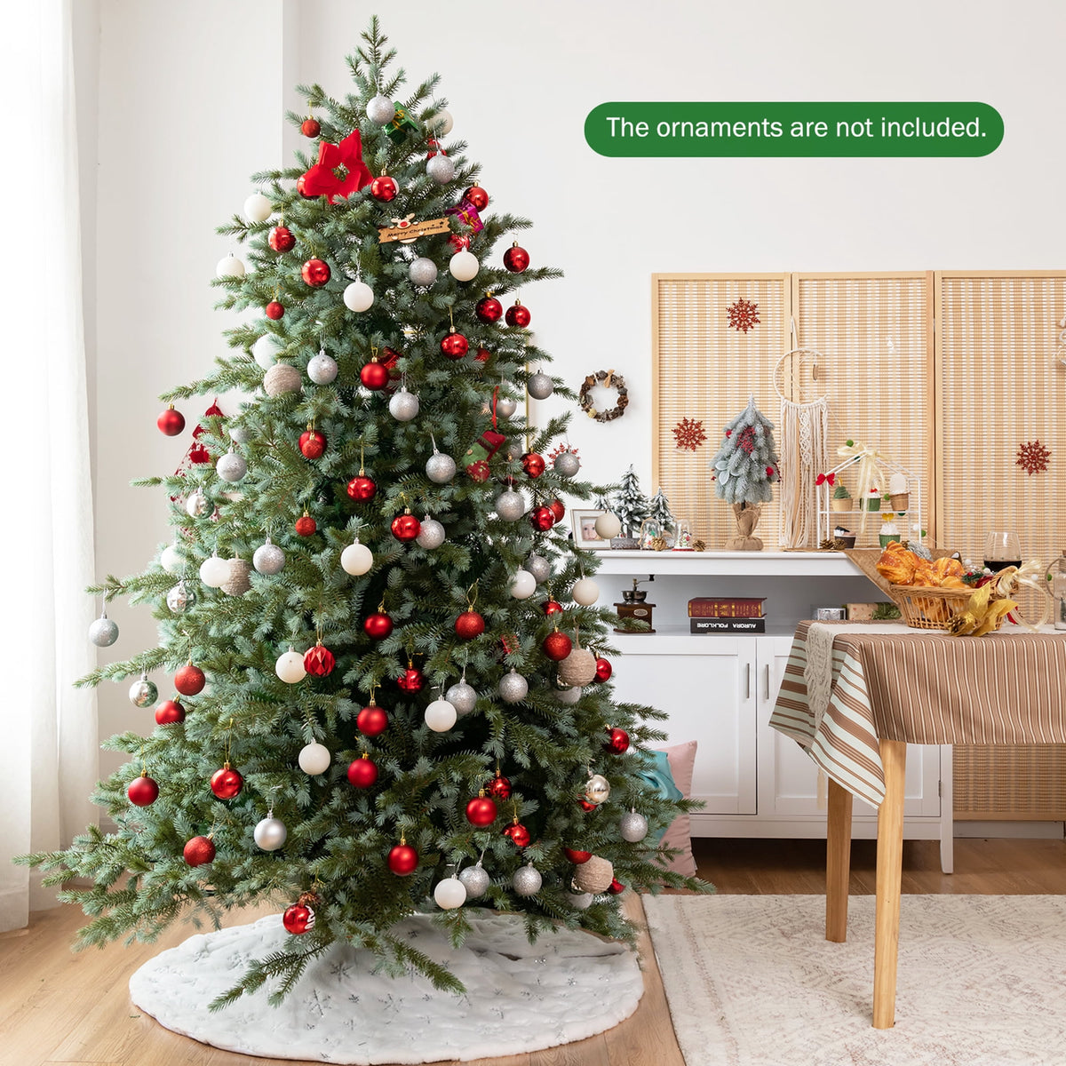 Gymax Green Hinged Full Hinged Artificial Christmas Tree, with Metal Stand 7'