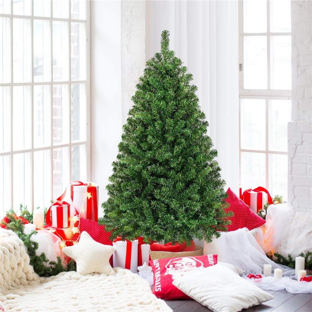 Alden Design 7.5ft Pre-Lit Fir Artificial Christmas Tree with Foldable Stand, White