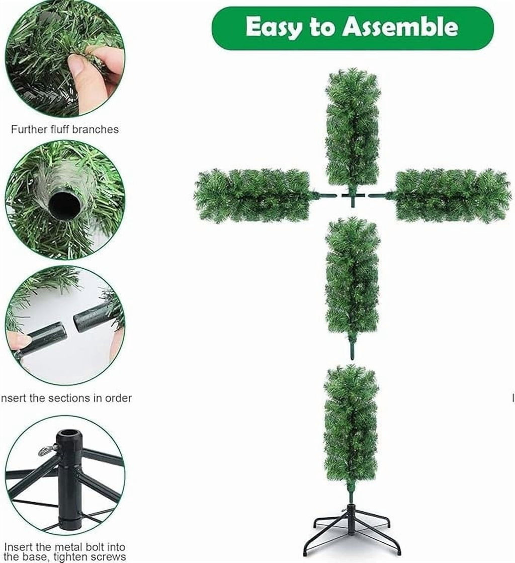Faux Pre-Lit Cross Shaped Christmas Tree Cross, Exquisite Christmas Decorations (6FT-3 socks)
