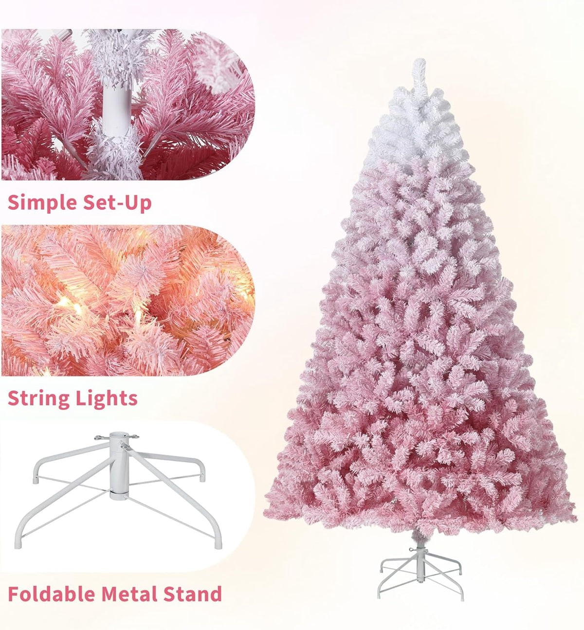 6FT Pre-Lit Snow Flocked Christmas Tree, Pink Gradient Design with 250 RGB & Warm White LED Lights, Sturdy Foldable Metal Stand for Living Room, Office & Holiday Display