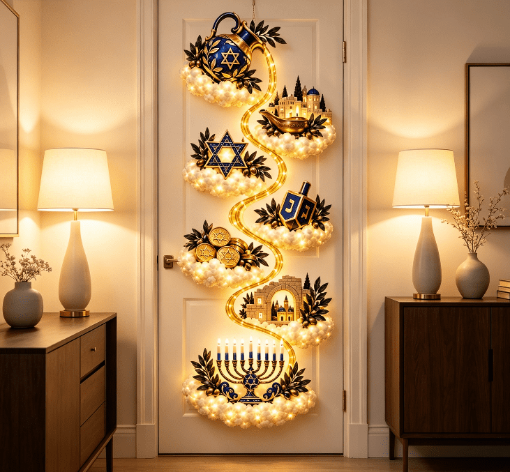 5Pcs Christmas Stair Banister Decoration Lighted Santa Snow Scene Garland for Stair Railing Indoor Holiday Home Ornament