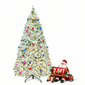 AUOSHI 7.5FT Snow Flocked Christmas Tree, Artificial White Christmas Tree with Large Storage Bag,11 Modes Warm White & Multicolor LED Lights,Indoor Holiday Home Decor