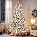 Lolsea 7ft Prelit Snow Flocked Artificial Holiday Christmas Tree w/ Warm White Lights, Foldable Stand, Full Snow Branch Tips