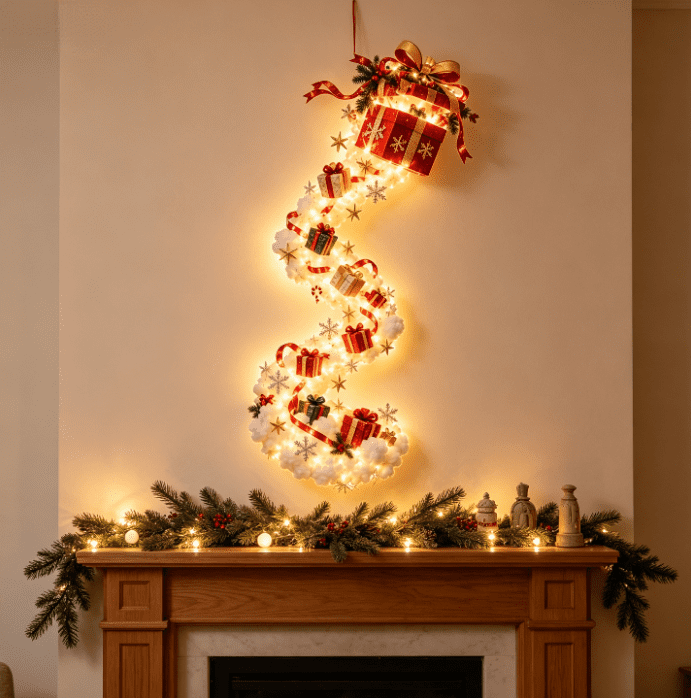 5Pcs Christmas Stair Banister Decoration Lighted Santa Snow Scene Garland for Stair Railing Indoor Holiday Home Ornament