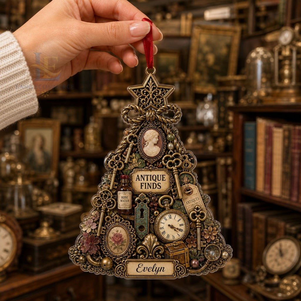 Christmas Ornament Acrylic Antique Finds Personalized Tree Hanging for Antiquing Lovers