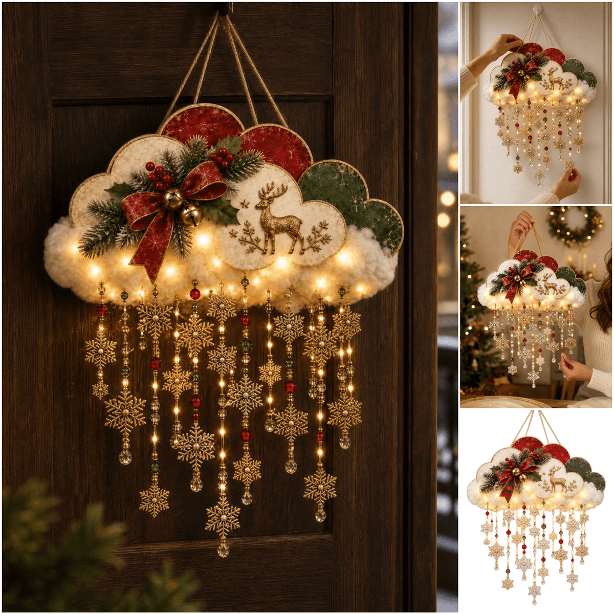 Lighted Christmas Stair Railing Garland Pack of 5 Santa Figures Snow Scene Ornament for Staircase Banister Indoor Display