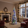 Costway 5 FT Pre-Lit Slim Christmas Tree Flocked Xmas Decoration 11 Modes 150 LED Lights