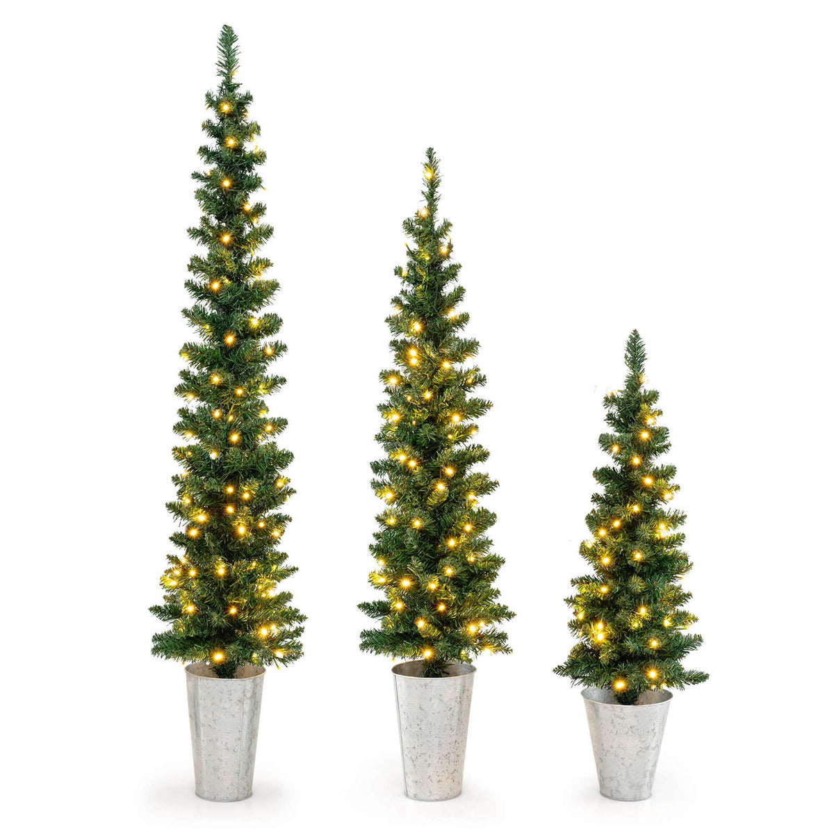 Costway 3' 4' 5' Artificial Christmas Tree Set with 30 + 50 + 70 LED Lights Holiday Decoration Tree