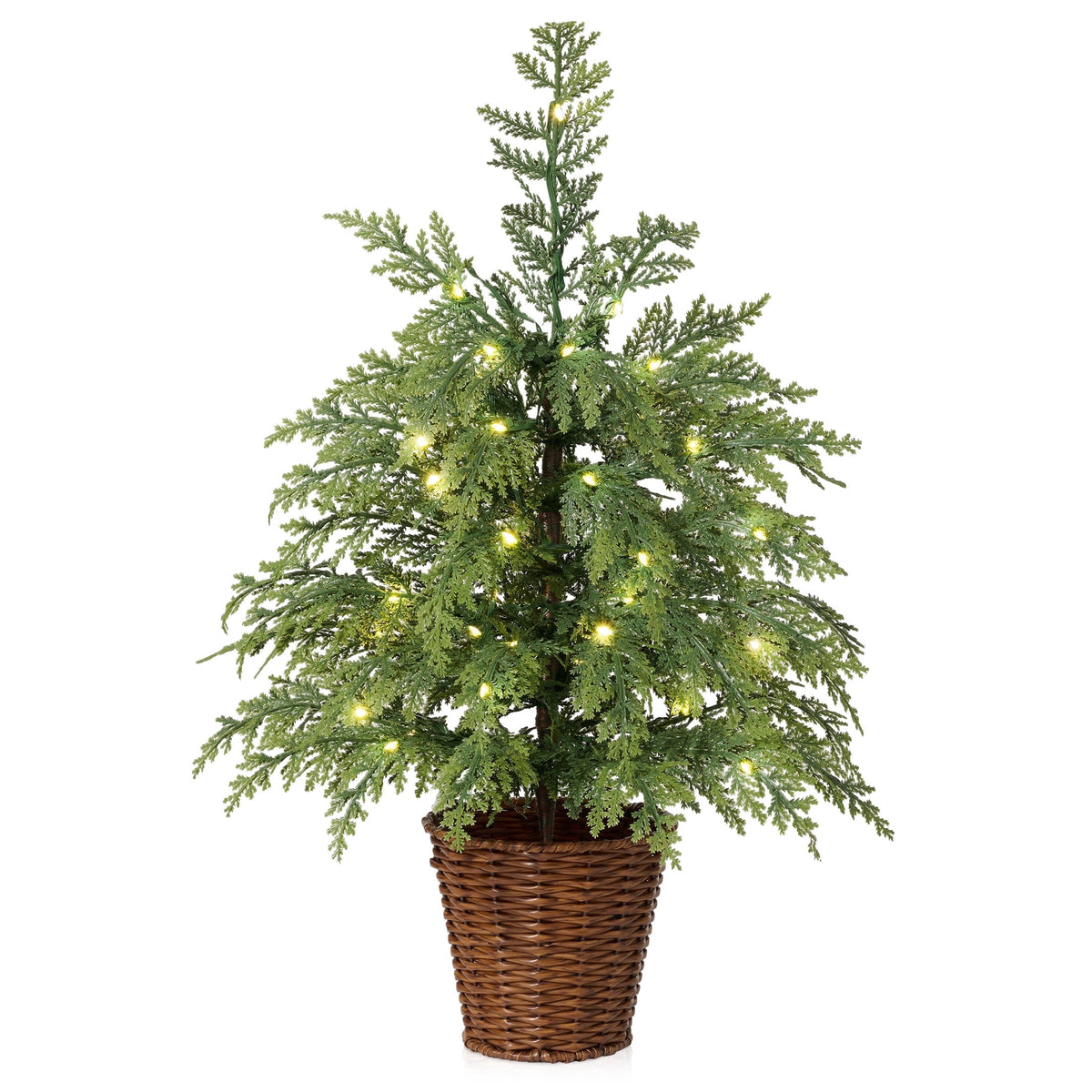 DR.Planzen 6' Pre-Lit Green Cypress Artificial Christmas Tree with 350 Warm White Twinkle LED Lights, Full-Bodied Xmas Tree with Metal Stand, Indoor Holiday Decoration