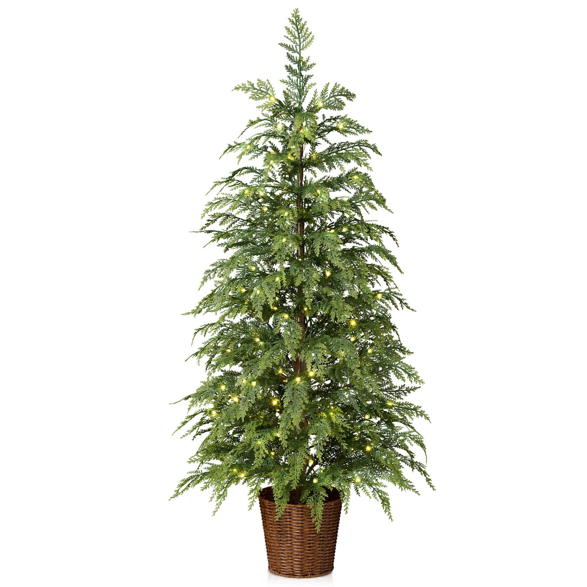 DR.Planzen 6' Pre-Lit Green Cypress Artificial Christmas Tree with 350 Warm White Twinkle LED Lights, Full-Bodied Xmas Tree with Metal Stand, Indoor Holiday Decoration