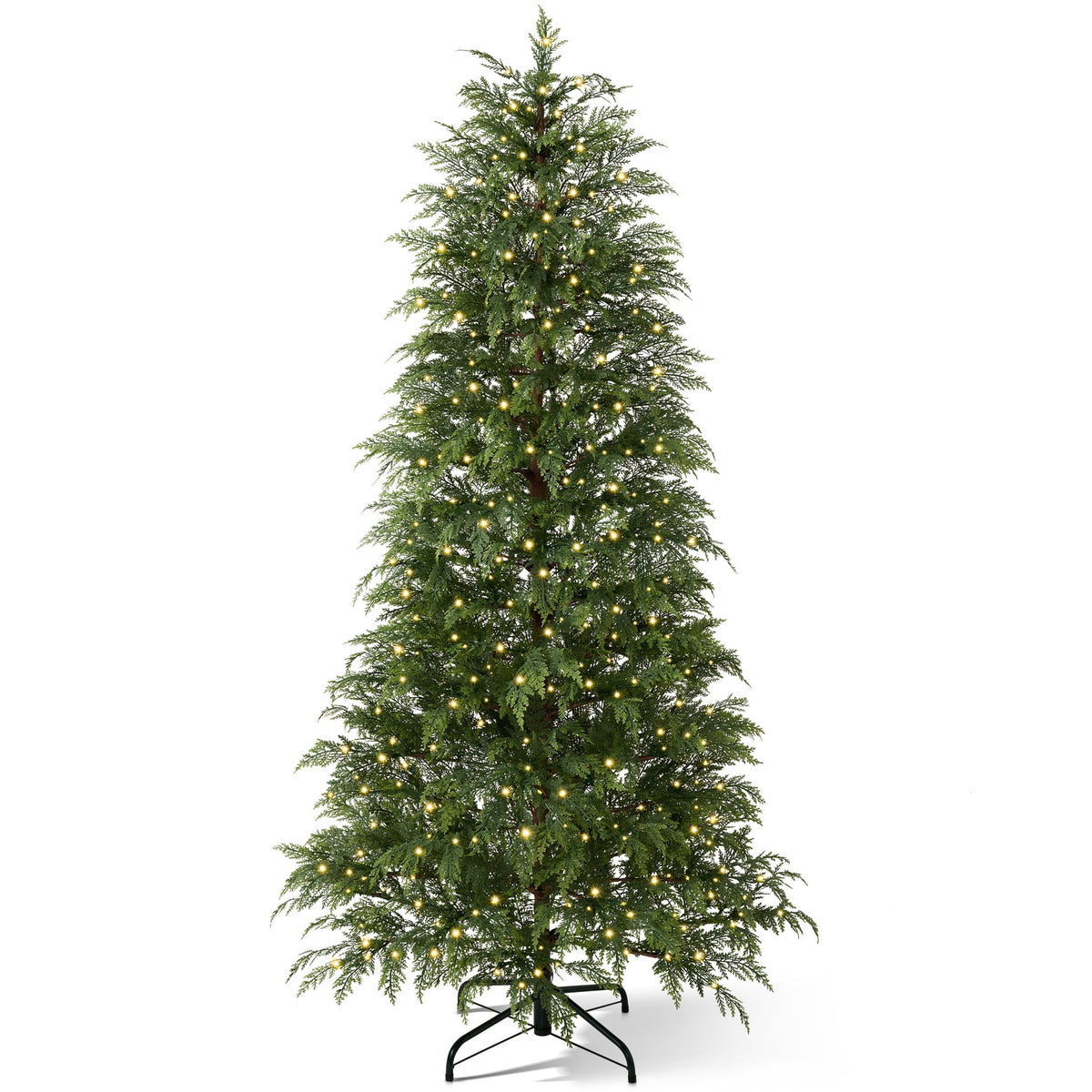 DR.Planzen 6' Pre-Lit Green Cypress Artificial Christmas Tree with 350 Warm White Twinkle LED Lights, Full-Bodied Xmas Tree with Metal Stand, Indoor Holiday Decoration