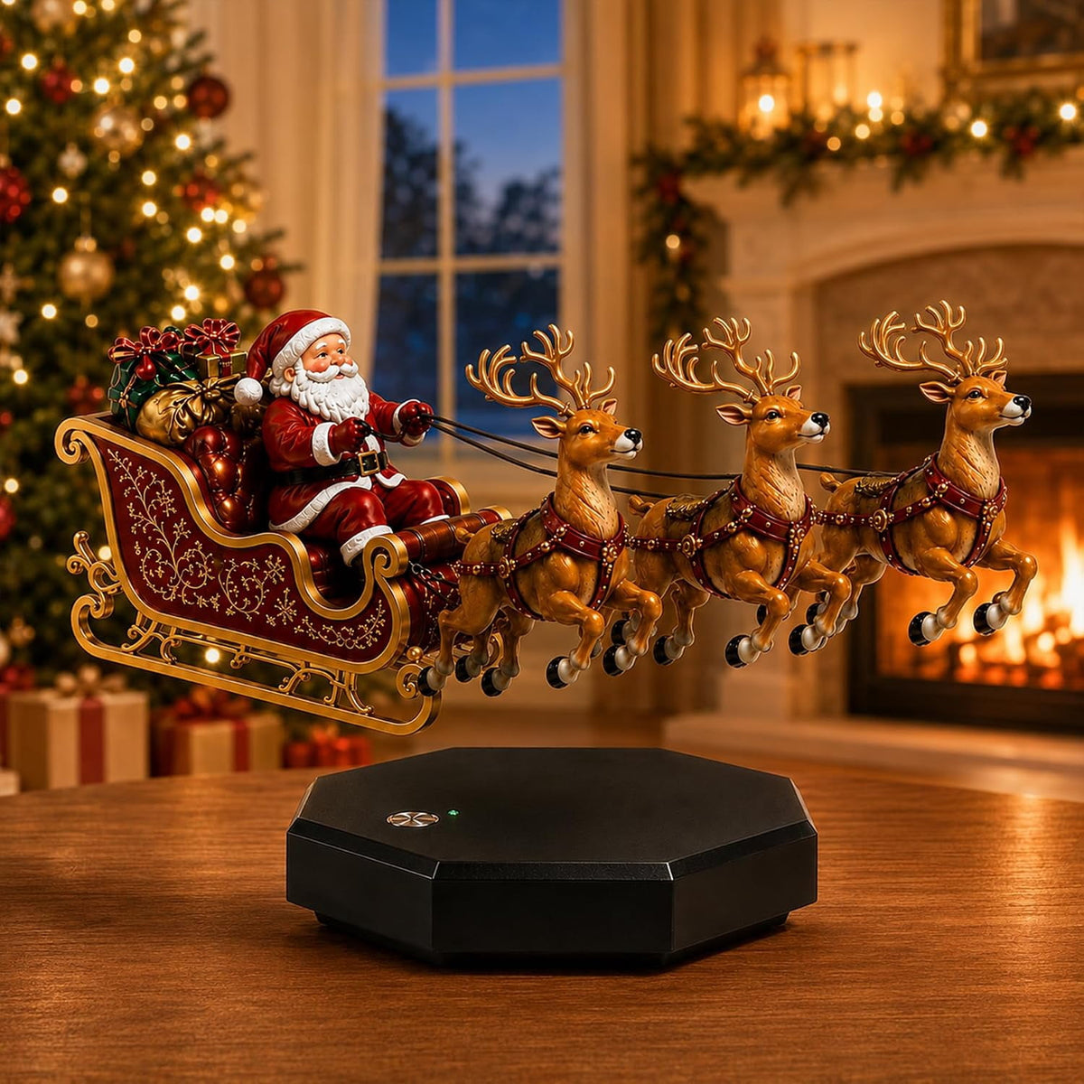 Floating Santa Sleigh, 2026 New Santa's Flying Sleigh Magnetic Levitation Christmas Display, Floating Santa Claus Tabletop Decor for Home