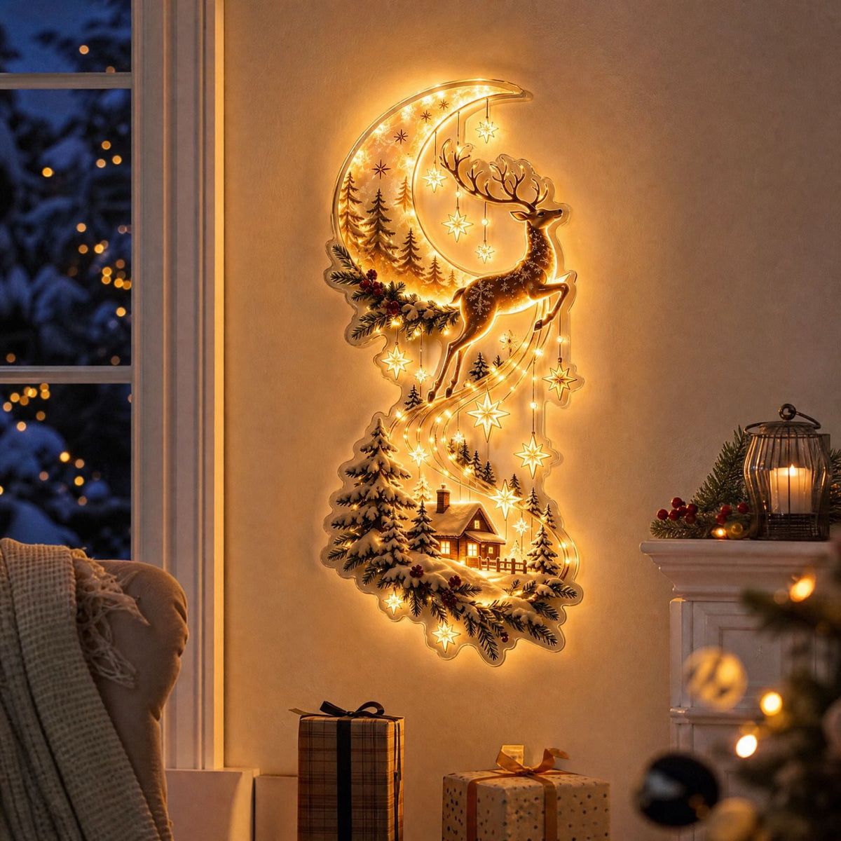 5Pcs Christmas Stair Banister Decoration Lighted Santa Snow Scene Garland for Stair Railing Indoor Holiday Home Ornament