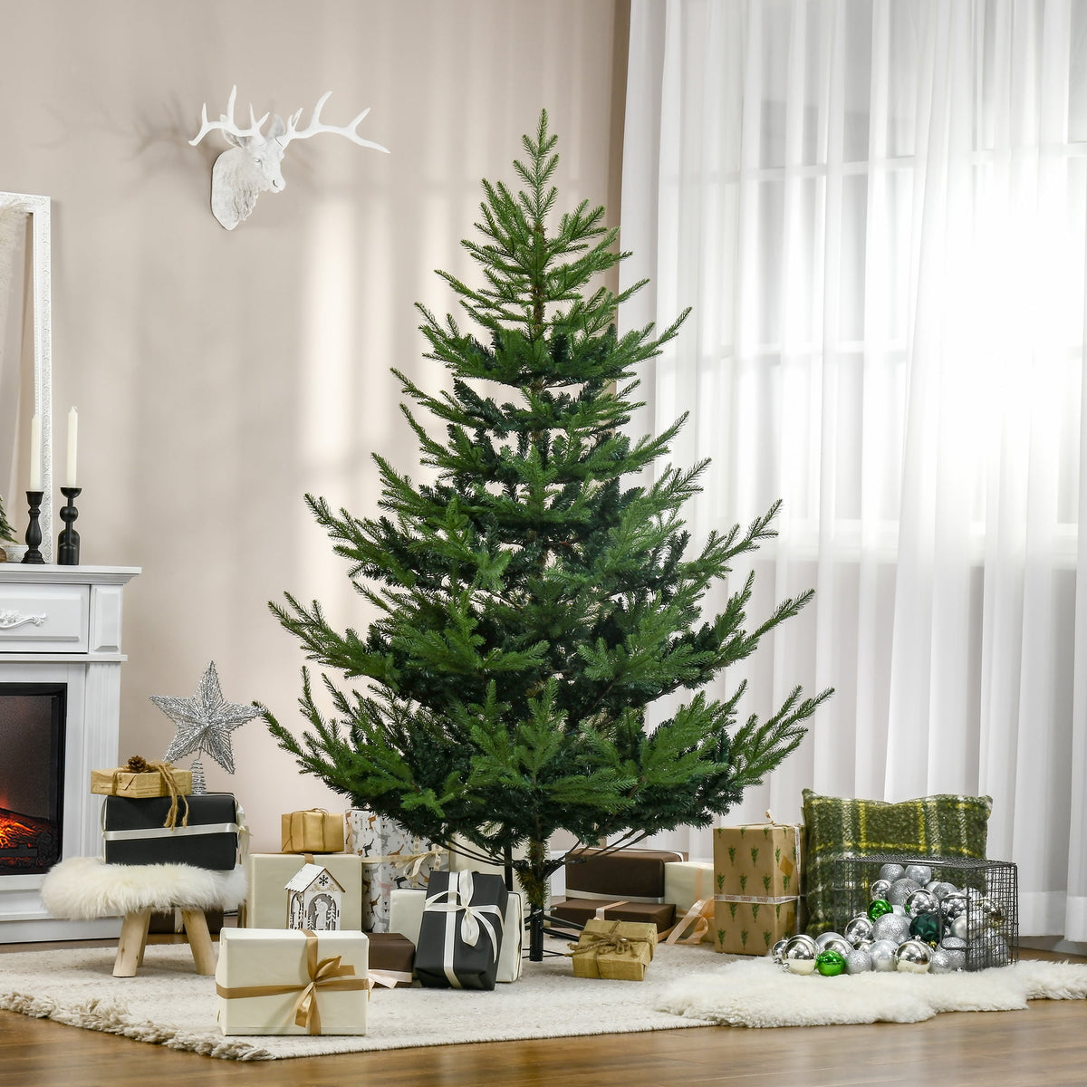 HOMCOM Artificial Christmas Tree Holiday Xmas Tree with Pine Shape