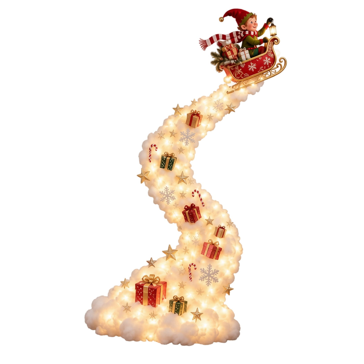 Lighted Christmas Stair Railing Garland Pack of 5 Santa Figures Snow Scene Ornament for Staircase Banister Indoor Display