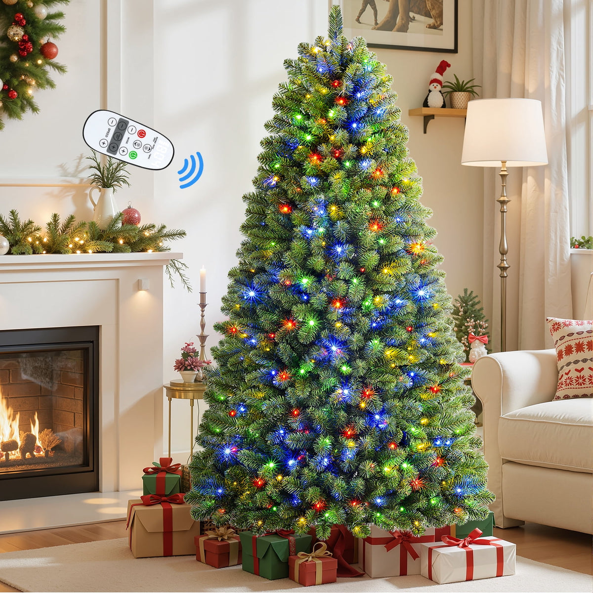 Lolsea 7ft Prelit Artificial Christmas Tree w/ Remote Control and Warm White & Color Changing Lights