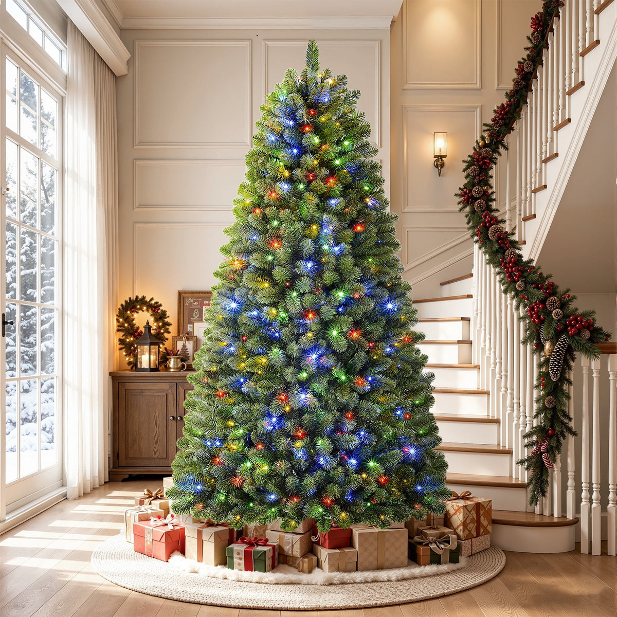 Lolsea 7ft Prelit Artificial Christmas Tree w/ Remote Control and Warm White & Color Changing Lights