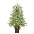 My Texas House 4' Pre-Lit Cypress Green Artificial Christmas Tree with 100 Warm White Twinkle LED Lights in Woven Basket