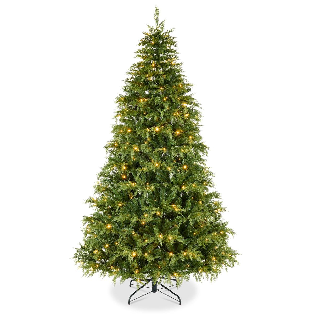 Best Choice Products Pre-Lit Cedar Cypress Christmas Tree w/Twinkling Lights, 6ft Holiday Decor, White & Multicolor LEDs