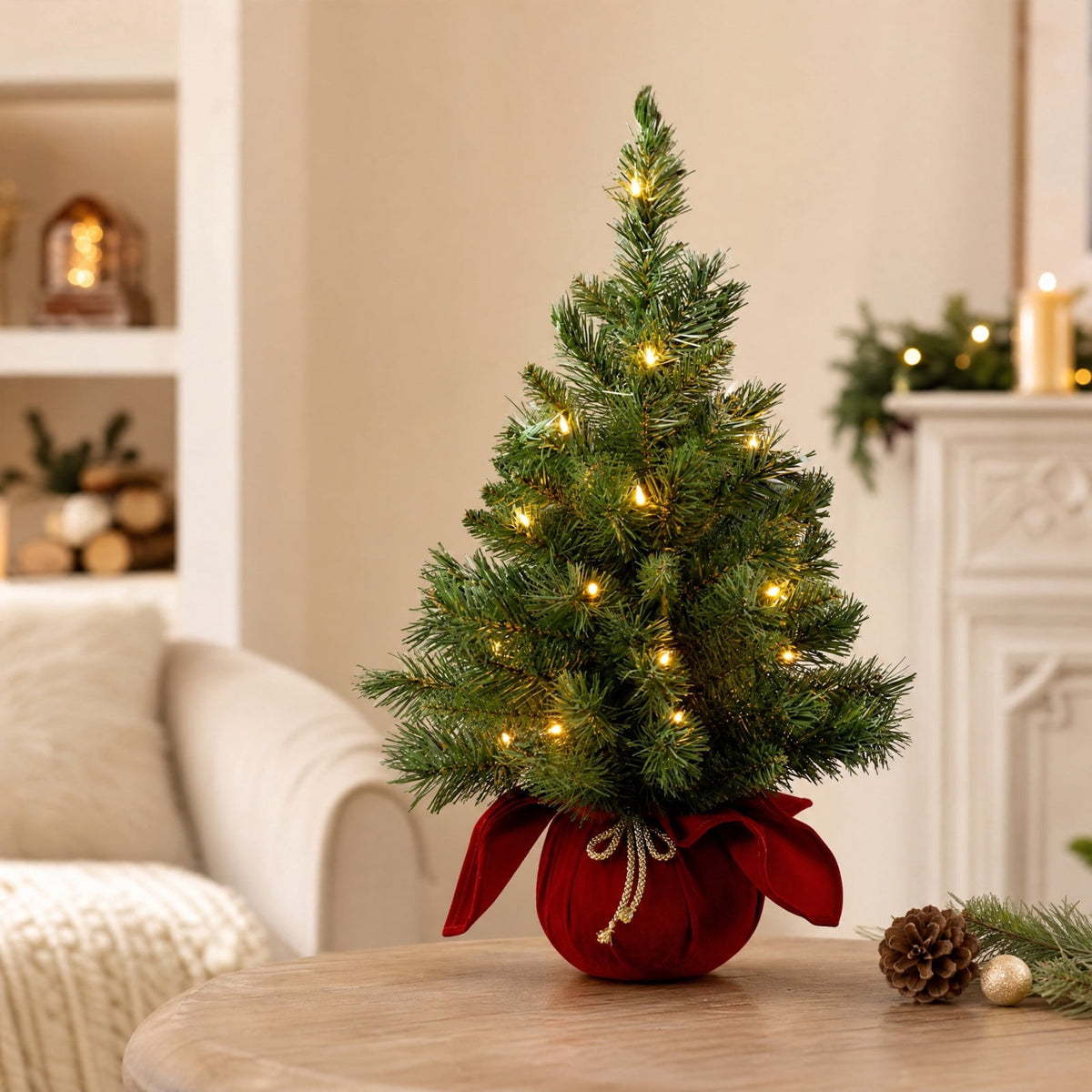 Christmas Decorations Tree, Pre-Lit Green Cypress Artificial Christmas Tree with 100 Warm White LED Lights, Fire Retardant, Easy Setup with Metal Stand, Ideal for Home, Office or Party Decor, 4FT