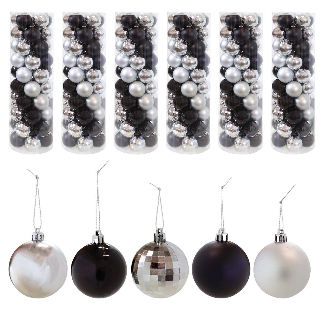 Sunnydaze Modern Holiday Black/Silver Plastic Christmas Ornament Balls, 300 Count