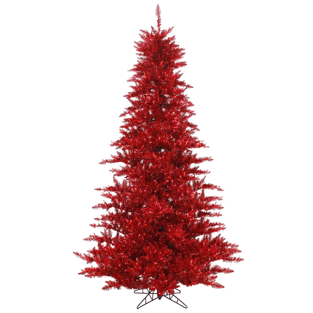 Vickerman 5.5' Tinsel Red Fir Artificial Christmas Tree, Unlit - Faux Red Christmas Tree - Seasonal Indoor Home Decor