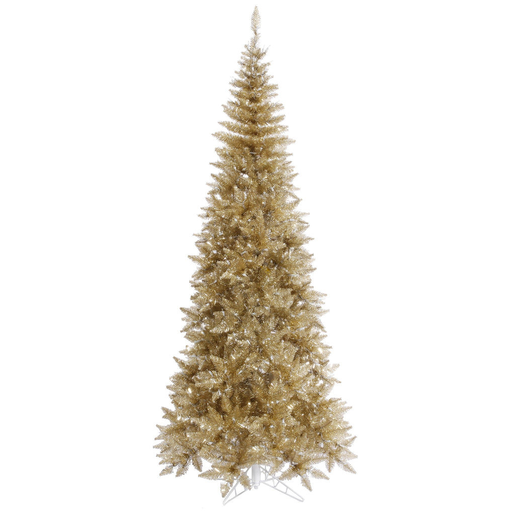 Vickerman 6.5' Champagne Tinsel Fir Slim Artificial Christmas Tree, Unlit
