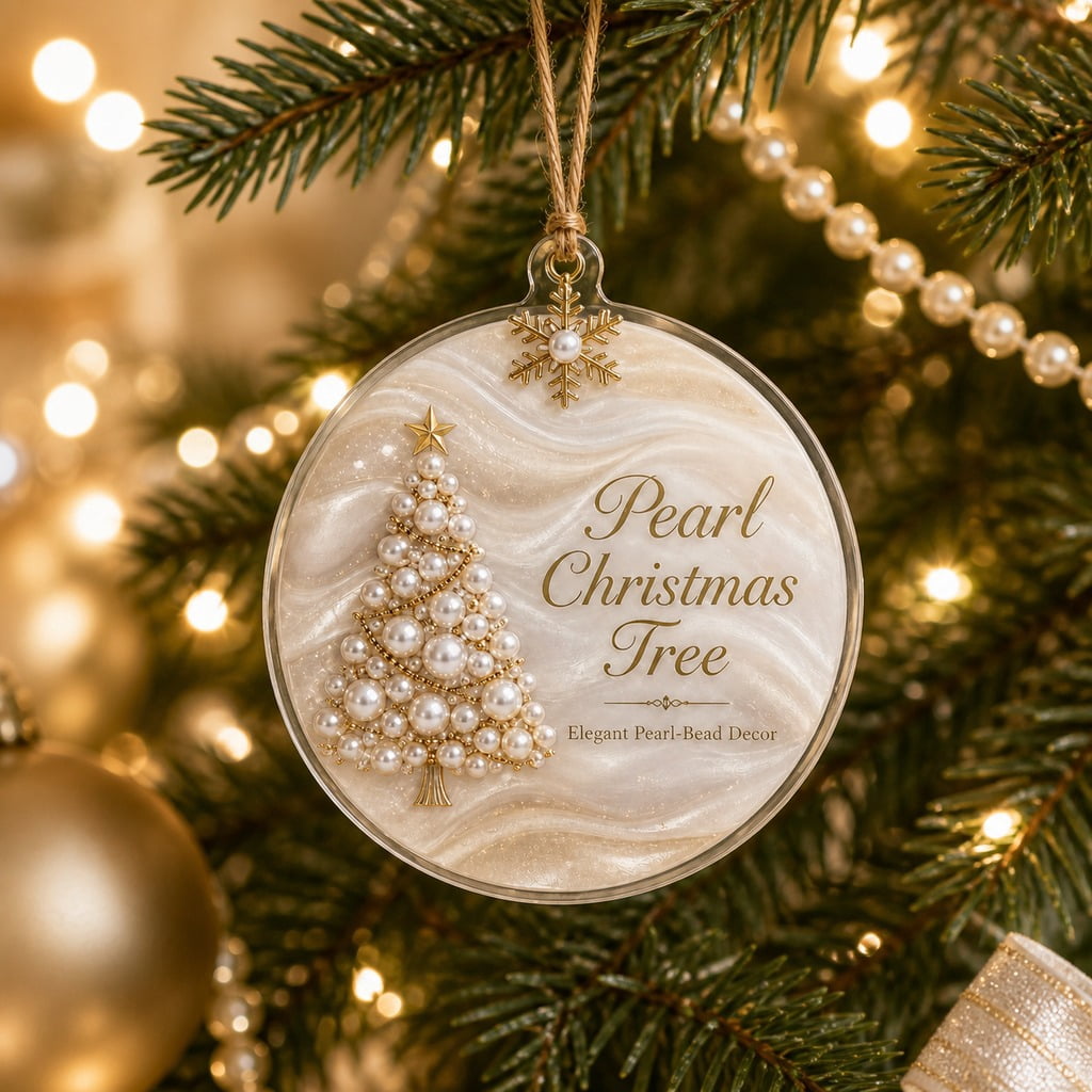 Personalized Acrylic Ornament Pearl Christmas Tree, Elegant Pearl-Bead Tree Hanging Gift