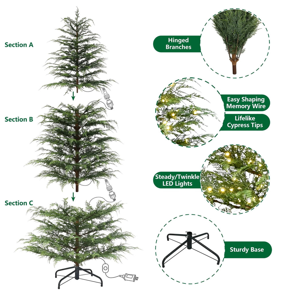 Christmas Decorations Tree, Pre-Lit Green Cypress Artificial Christmas Tree with 100 Warm White LED Lights, Fire Retardant, Easy Setup with Metal Stand, Ideal for Home, Office or Party Decor, 4FT