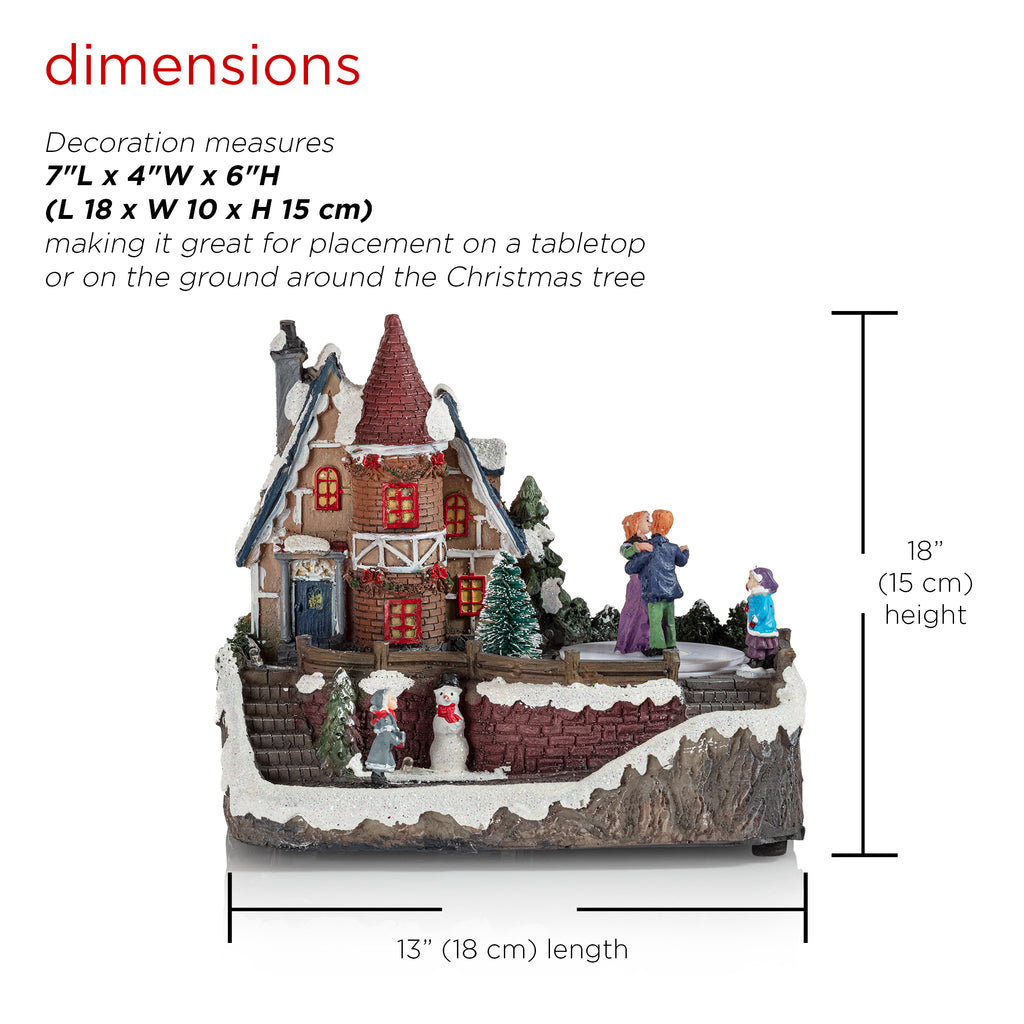 Alpine Corporation Animated Children Playing in Christmas Village Holiday Tabletop Decor with 26 Multicolor LED Lights and 5.9' Cord, 17" L x 11" W x 9" H