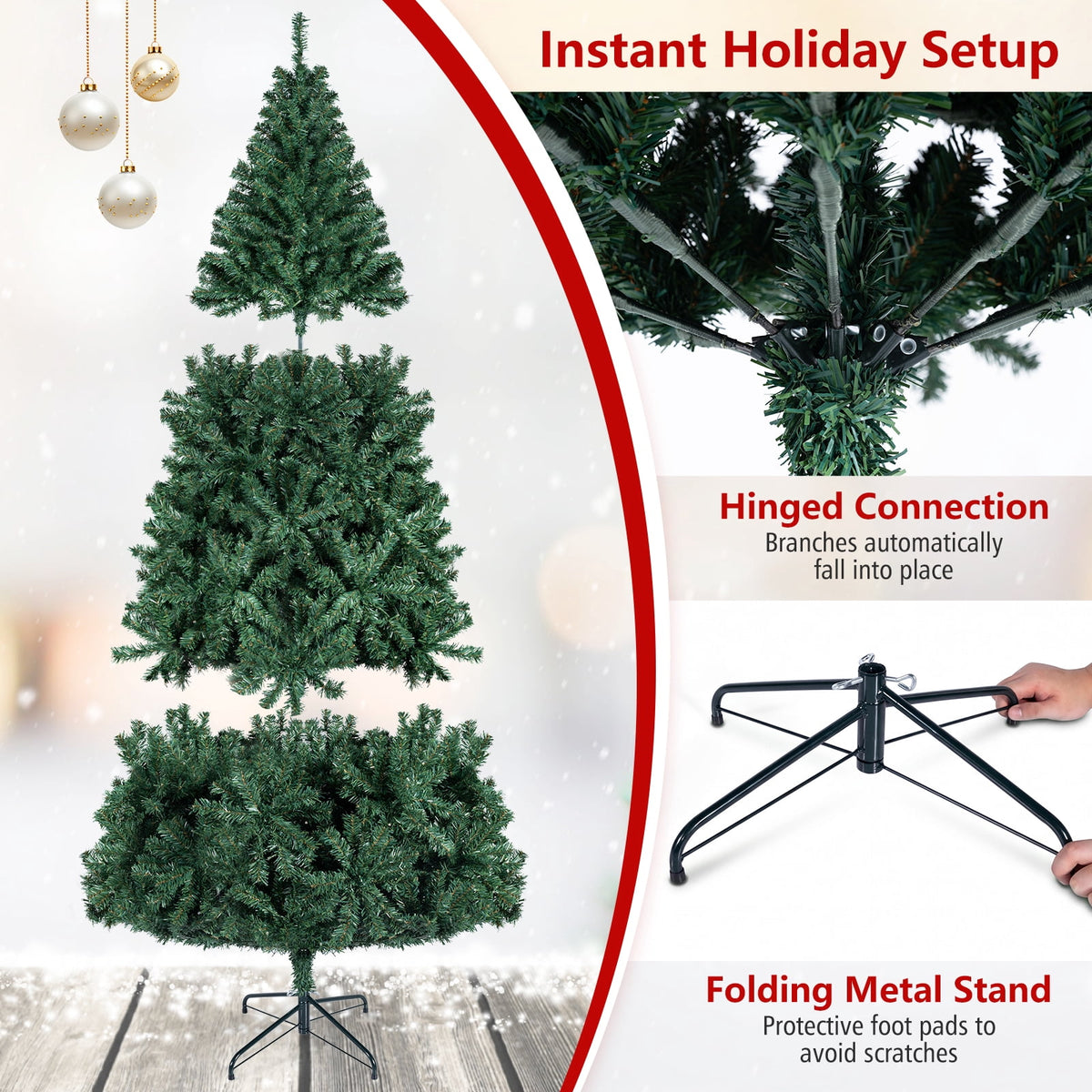 Costway 6Ft Pre-Lit Artificial Christmas Tree Hinged 350 LED Lights