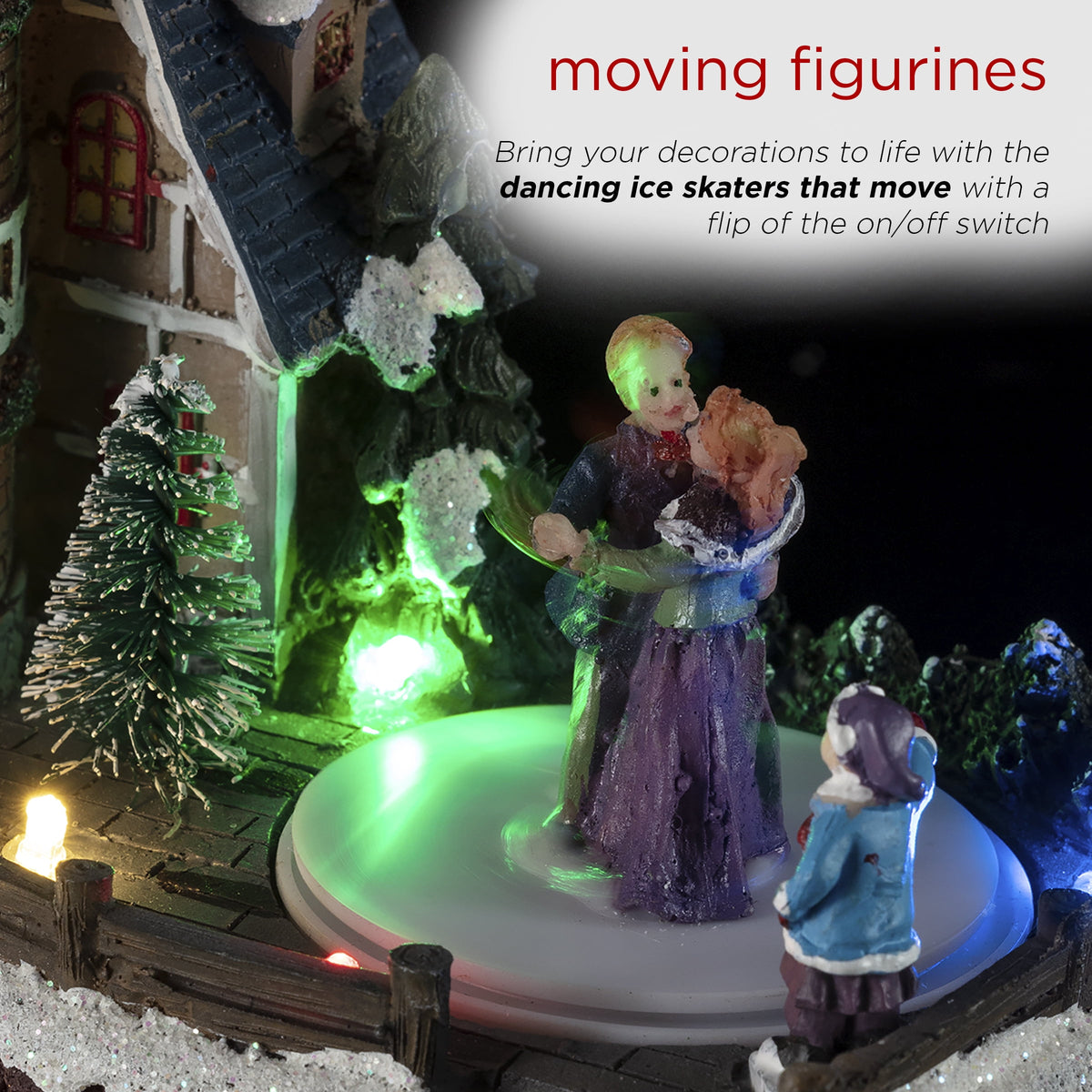 Alpine Corporation Animated Children Playing in Christmas Village Holiday Tabletop Decor with 26 Multicolor LED Lights and 5.9' Cord, 17" L x 11" W x 9" H