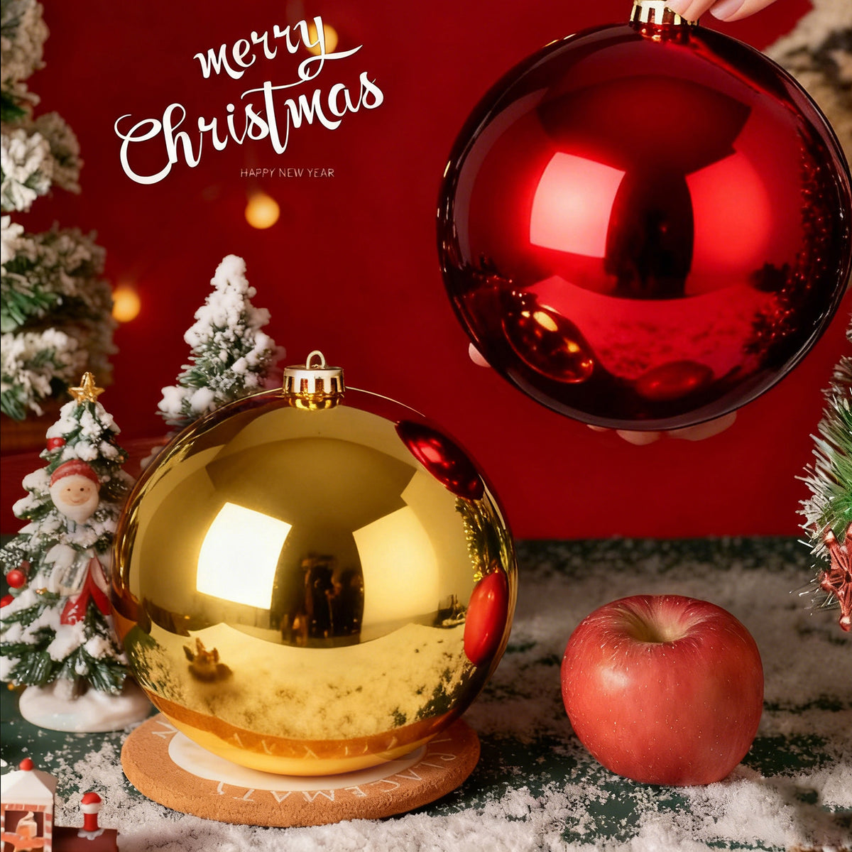 12 Pack 8 Inch Shatterproof Christmas Ball Ornaments, Assorted Glossy, Matte & Glitter Red Balls, Xmas Tree Decorations for Holiday Celebrations