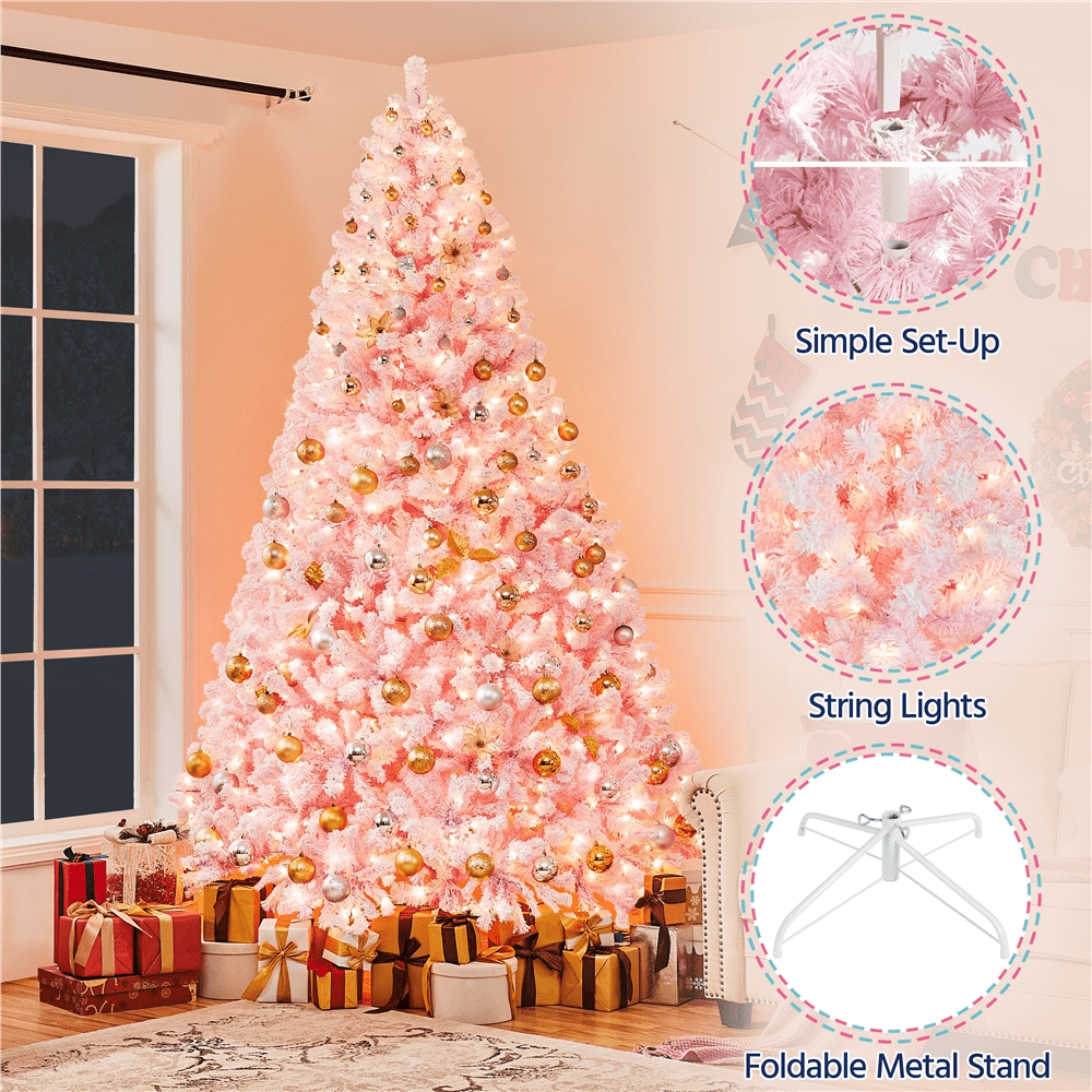 Alden Design 7.5 ft Pre-Lit Flocked Christmas Tree with Warm Lights, Frosted White